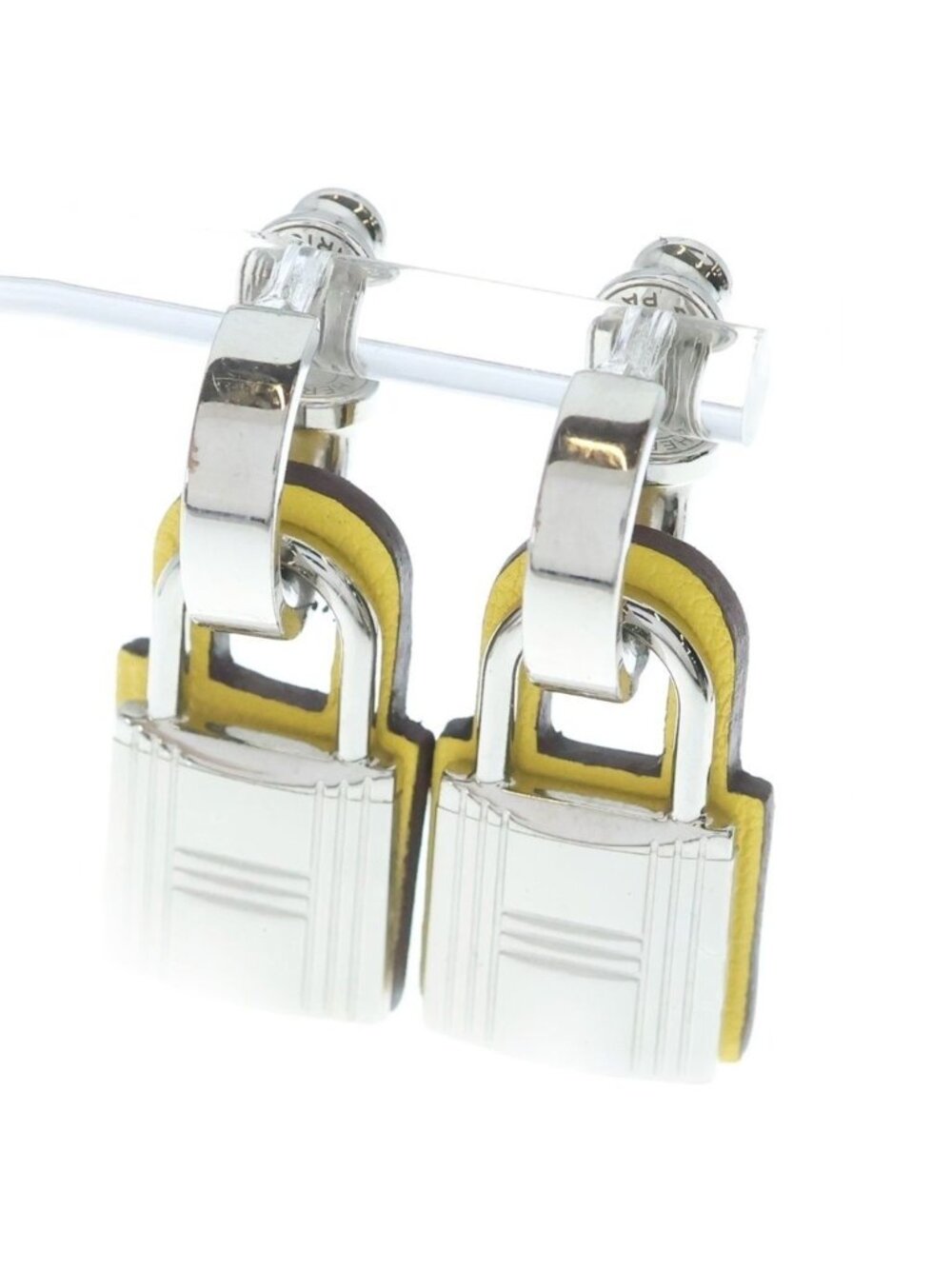 Hermes Earrings O'Kelly Silver Yellow Metal Leather